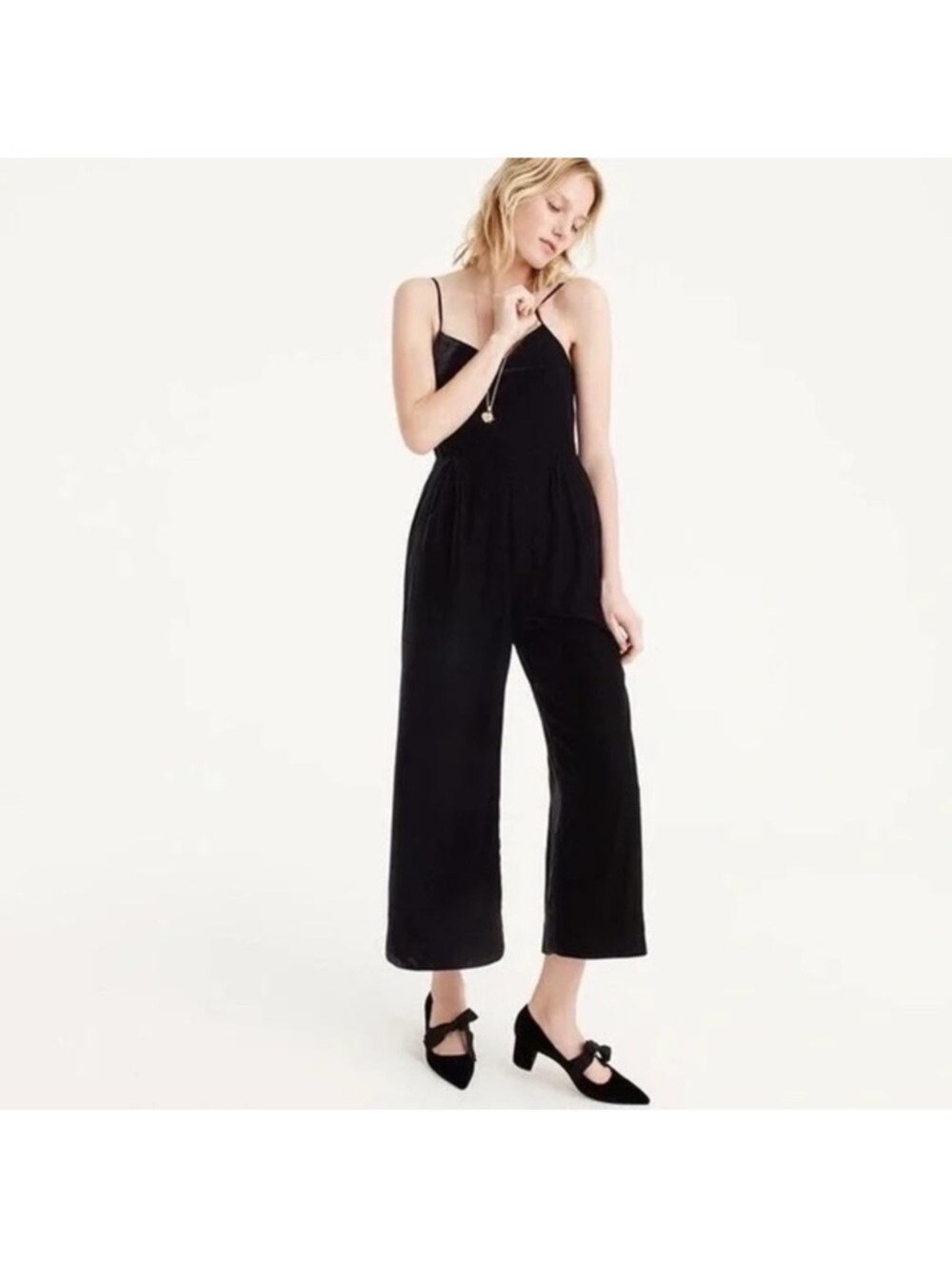 J.crew Black Velvet Spaghetti Strap Wide Leg Jumpsuit size 2